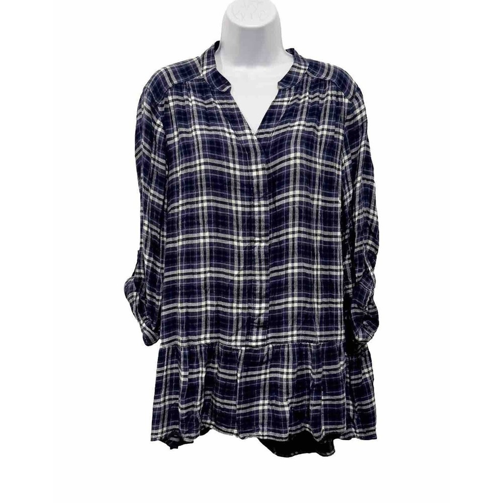 Lane Bryant Women’s Plus Size 18‎ Blue Plaid Flannel Tunic Top Shirt Flowy Cozy